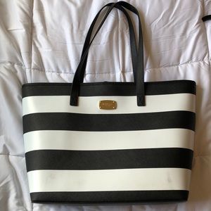 Black and White Striped Michael Kors Tote